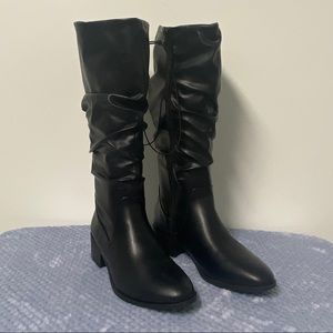 Tall Black Slouchy Zip-Up Boots, 9